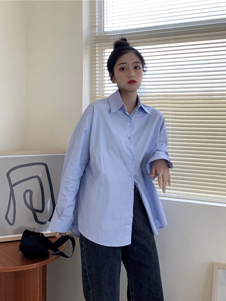 OIINAA Basic Shirts for Women Tops Long Sleeve Turn-Down Collar Spring Summer Office Lady Fashion Loose Buttons White Blouses 240823