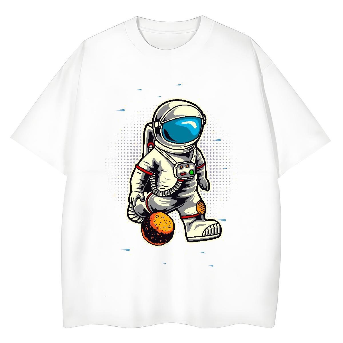 Loose Unisex Tshirts 230g 100% Cotton cosmonaut Street Casual T Shirt For Woman Breathable Short Sleeve Customized Print Top Shirts