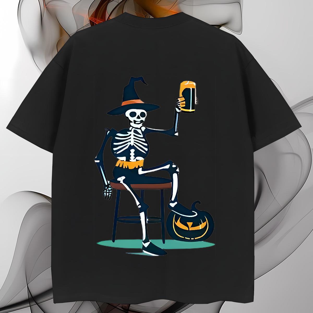 Loose Fit T Shirts Men 230g Cotton halloween Sport Skull Pure Cotton Men Tees Fashion Tops Tees