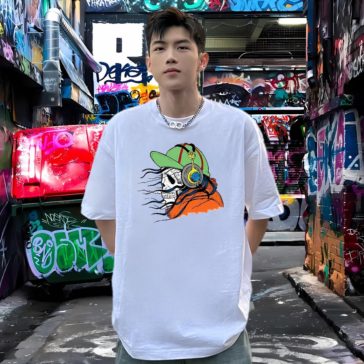 Designer T shirt 230g 100% Cotton earphone Summer Casual Anime Print Breathable Crew Neck Tshirts 2024 Designer Top Tees