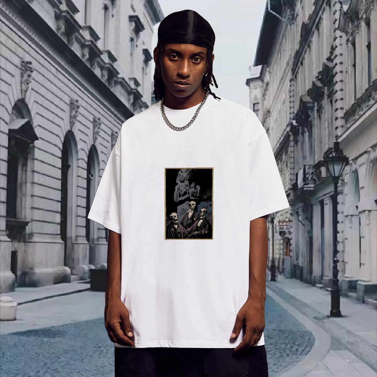 Wholesale T-Shirts 100% Cotton 230g skull Hip Hop White Plus Size O-Neck Short Sleeve Men Clothes T-Shirt 2024 Summer Tees Shirts