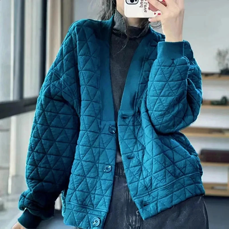 Autumn and Winter Retro Comfortable Versatile Diamond Grid Light Cotton Short Loose Womens Park Down Jacket Warm Coat 240823