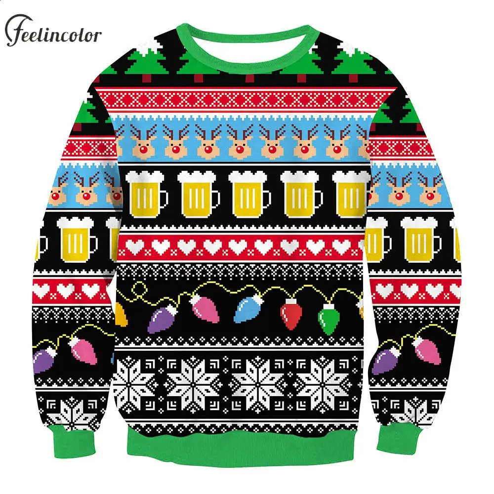 Oversize Sweatshirt for Men Ugly Christmas Pullovers Couple Tracksuit Men Women 90S Vintage Clothes Streetwear Femal Clothing 240823