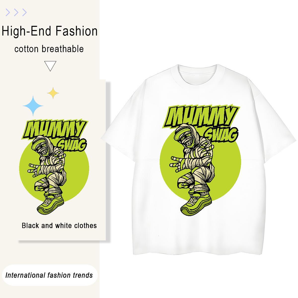 Loose Couples T Shirts 100% Cotton 230g hip-hop Daily Wear T shirt Crew Neck Breathable Floral Print Polos