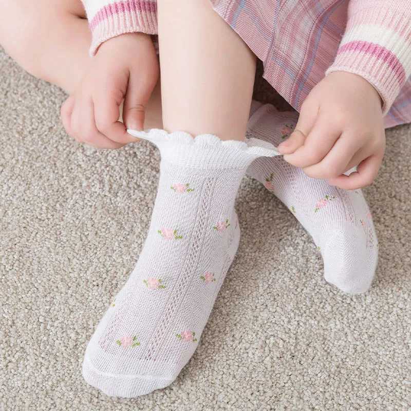 Girls Socks 5 Pairs/Lot Spring Summer Cotton Infant Children Socks Cute Flowers Pattern For Kids Baby CL240825