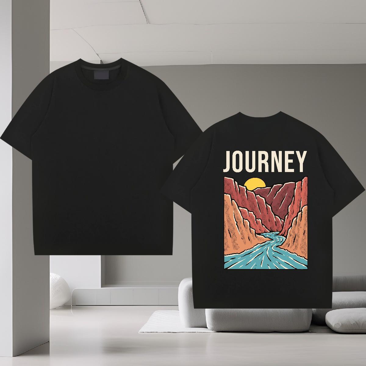 Wholesale T shirt 100% Cotton 230g mountains Daily Outfit Floral Print O-Neck Short Sleeve Men Clothes T-Shirt New Arrival Tops