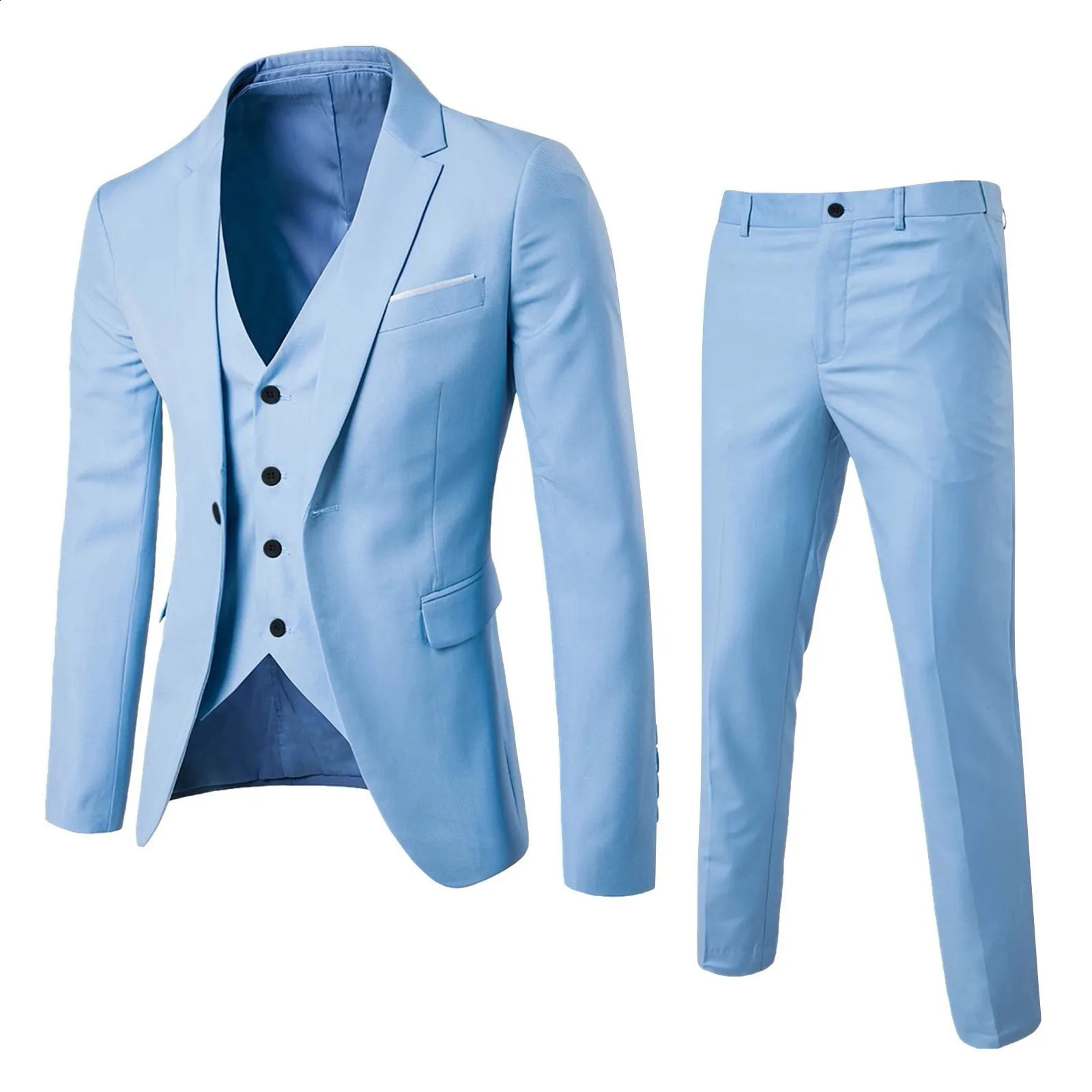 Mens 3piece wedding fashion simple elegant jacket formal business y vest pants classic solid set 240824