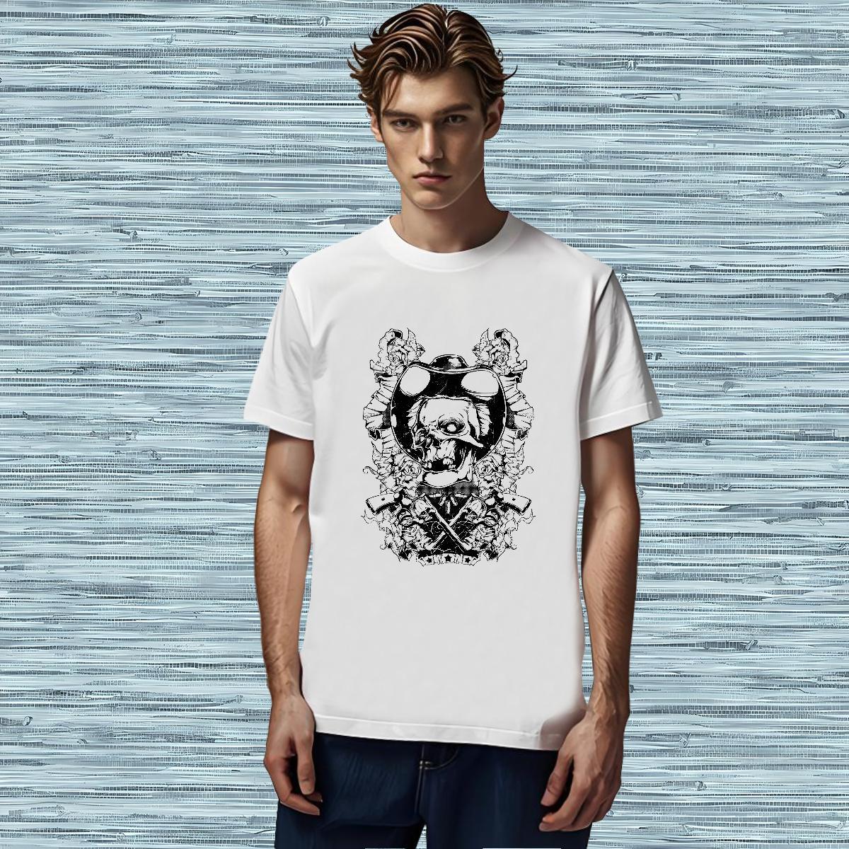 Unisex Mens T Shirts 230g 100% Cotton skull Street Casual Asian Size Breathable Soft Tshirts Casual New Top Tees