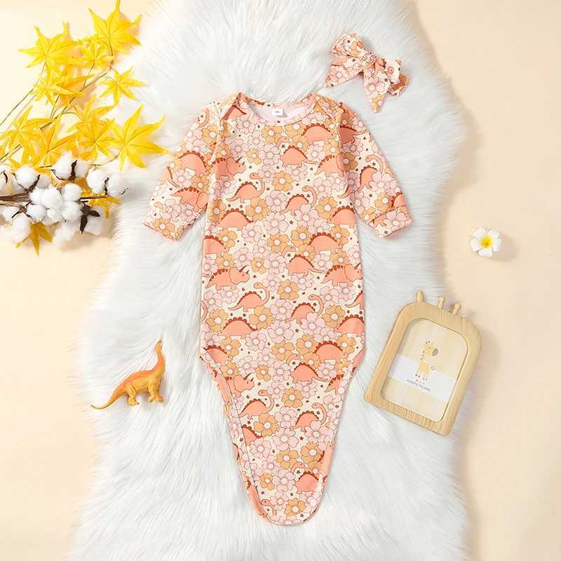 Baby Girl Sleeping Bag Swaddling Newborn Flower Print Skin Friendly Thin Absorbent Bath Towel Sleeping Bag Headband M240824