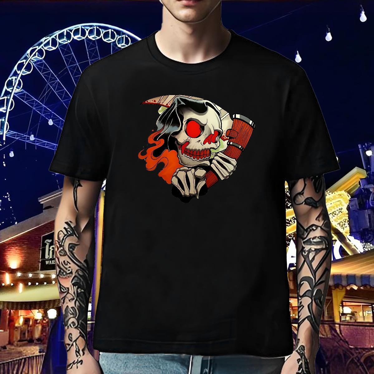 Cool Men T Shirts 230g Pure Cotton skull Sports Casual Anime Short Sleeve O-Neck Couples T Shirts Custom Tops