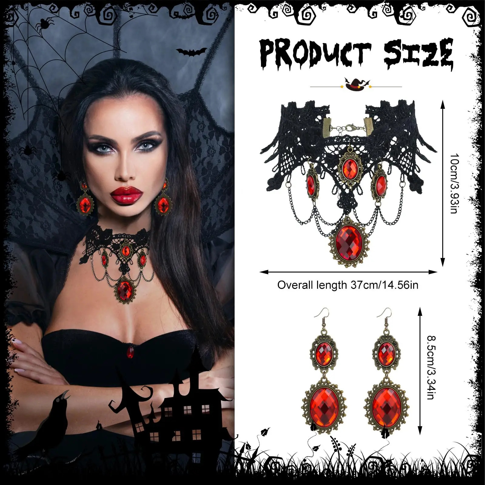 3 Dress up CornersNecklaceEarrings Double sided Hooded Witch Corners Suitable for Adults and Women Halloween w240824