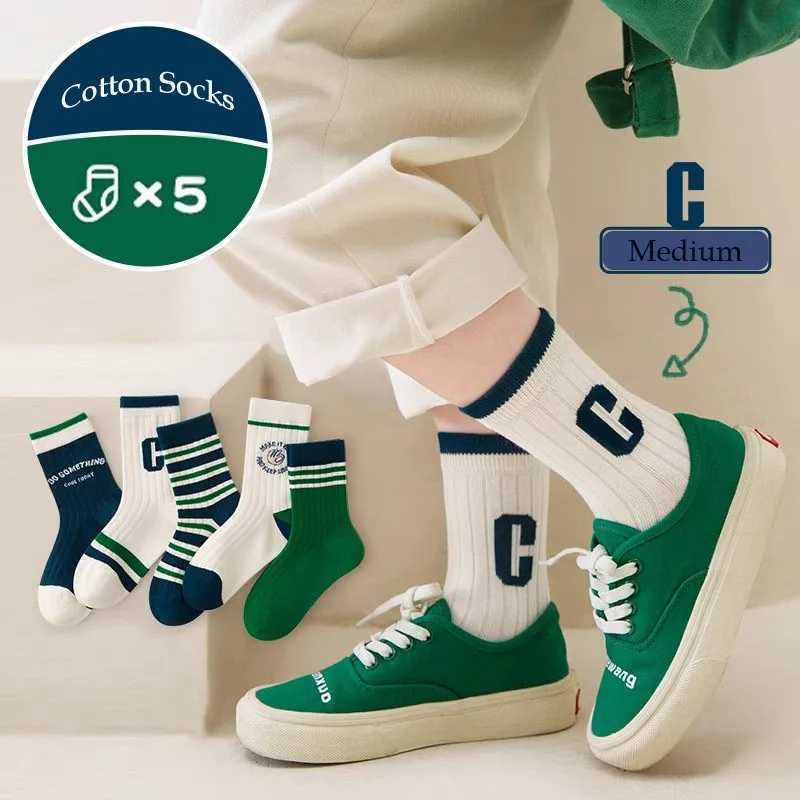 5 Pairs Childrens Socks Boys Autumn Cotton Socks Baby Child 1-14T Kids Medium Sport Sock CL240824