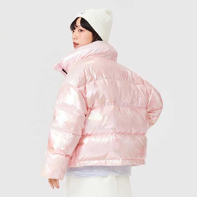Women's Down Parkas Semir Down Jacket Women White Duck Down Colorful 2023 Winter New Contrasted Color Stand Collar Loose All-Match Bread Jacket Y
