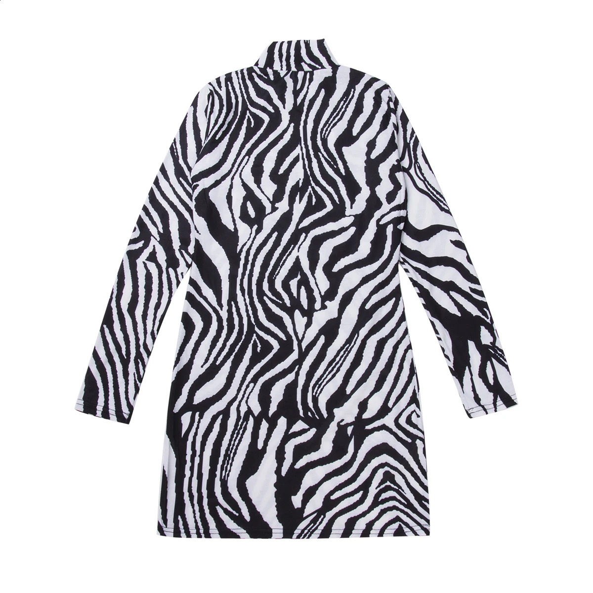 Sexy Women Zebra-Stripe Dresses Long Sleeve High Neck Stretch Bodycon Party Slim Mini Dress 240823
