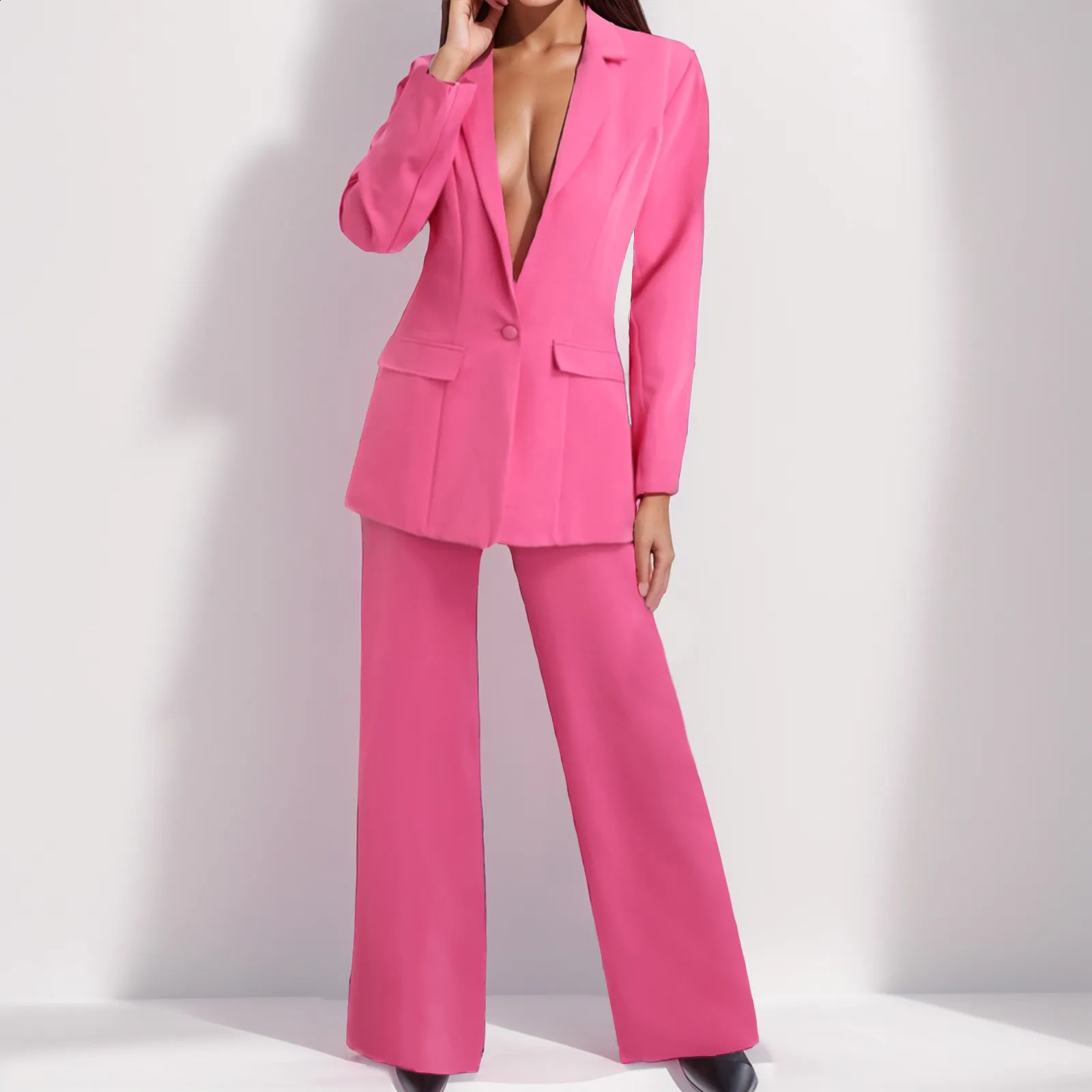Womens autumn pants set 2piece long sleeved mens jacket clothing business womens straight leg 240823