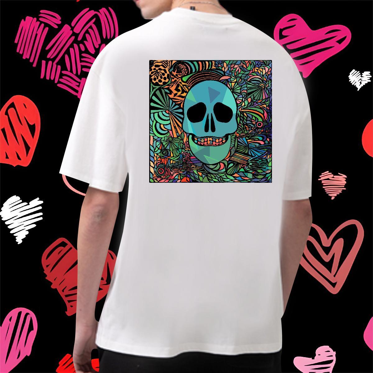 Loose T Shirt For Man 230g Cotton skull Anime Printing Street DIY Breathable Short Sleeve Men Tops Tees New Designer Wear