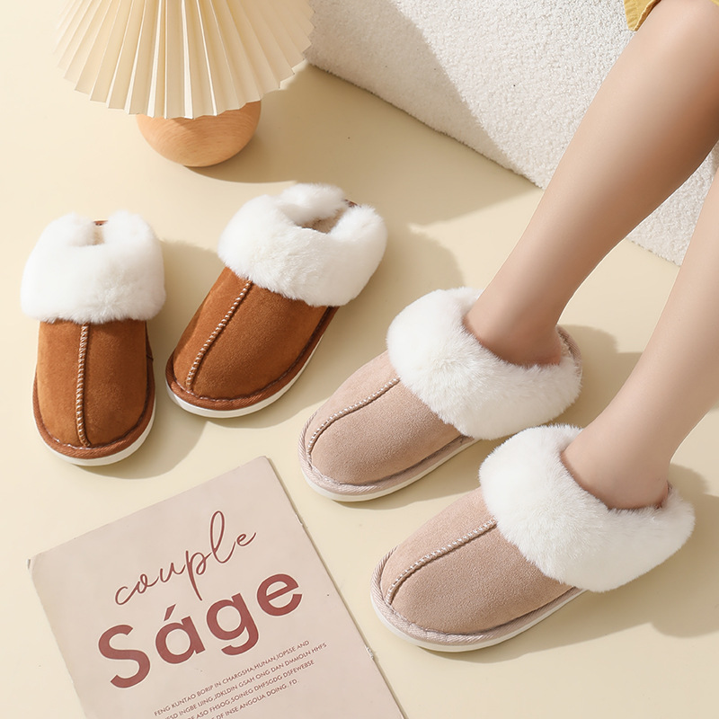 Fashion Popular slippers women suede fur cotton slides half-slip men indoor thick-soled non-slip warm sandals winter outdoor Comfort shoes