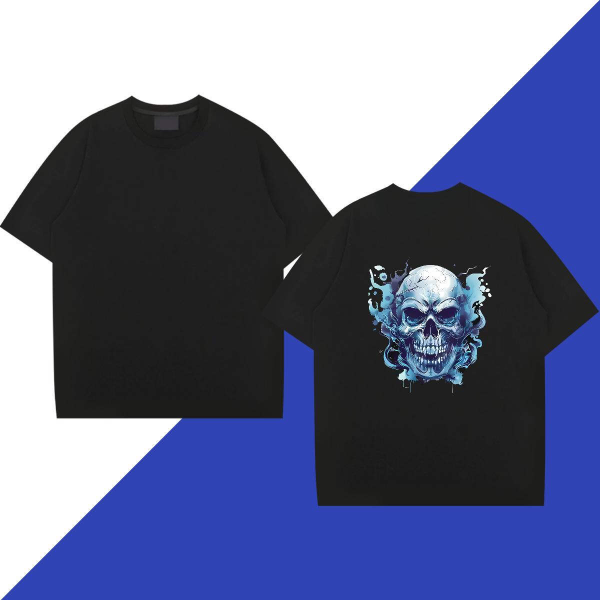 Loose Man T Shirts 230g 100% Cotton skull Hip Hop DIY Anime Crew Neck Men Clothes T-Shirt Brand Tees