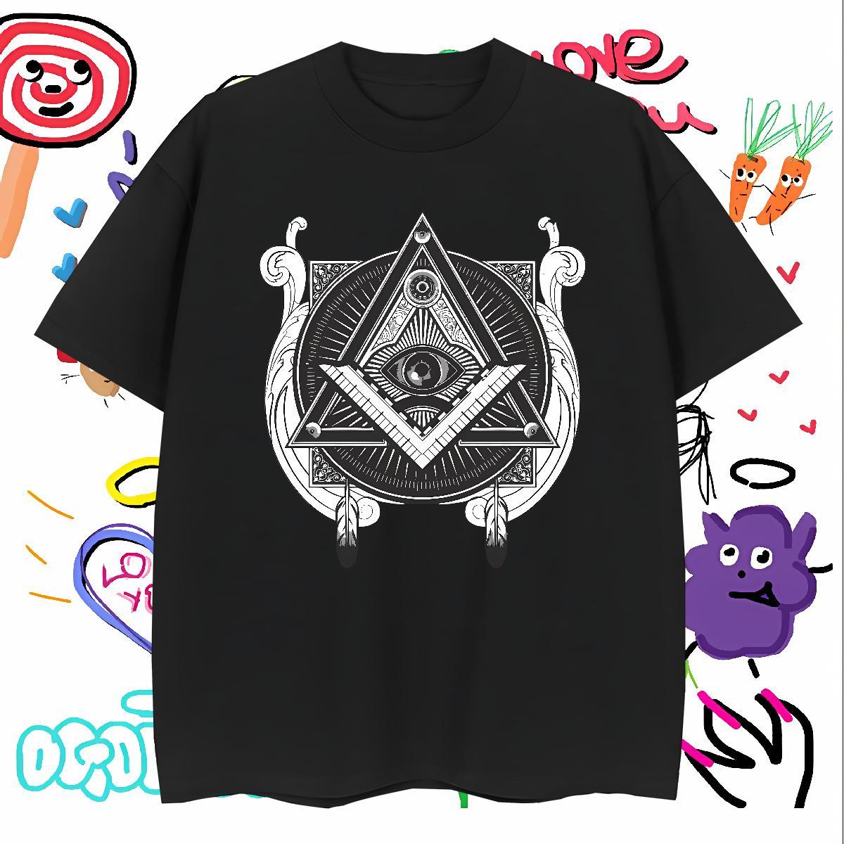 TOP Quality Man T Shirts 230g Pure Cotton eye of the devil Daily Outfit Custom Big Size Short Sleeve Soft Mens Tshirts DIY Clothes