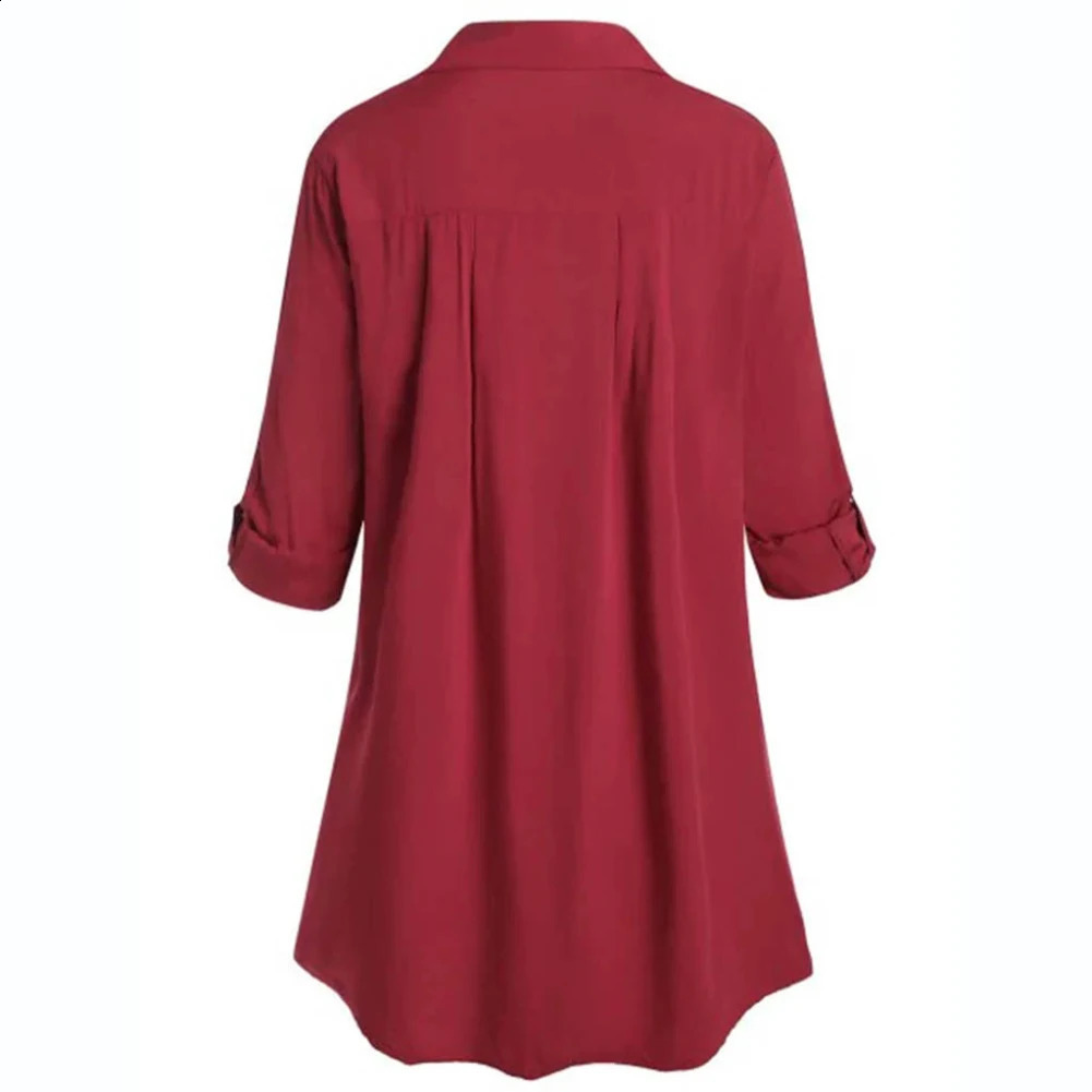 Women Casual Ladies solid color Turn Down Collar lapel long-sleeved lace stitching single-breasted office top shirt 240823