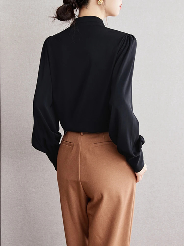 Womens fashionable long sleeved shirt elegant French office top casual womens w240824