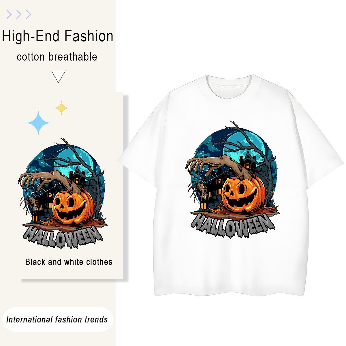 2024 Summer Men Clothes T-Shirt Halloween Beach 230g 100% Cotton Tees Shirts Breathable Short Sleeve Cool Design Mens T Shirts Plus Size Custom