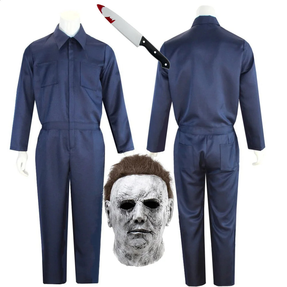 Adult Michael Myers cosplay costume mask props Halloween jumpsuit terrifying bloody killer carnival party costume 240824