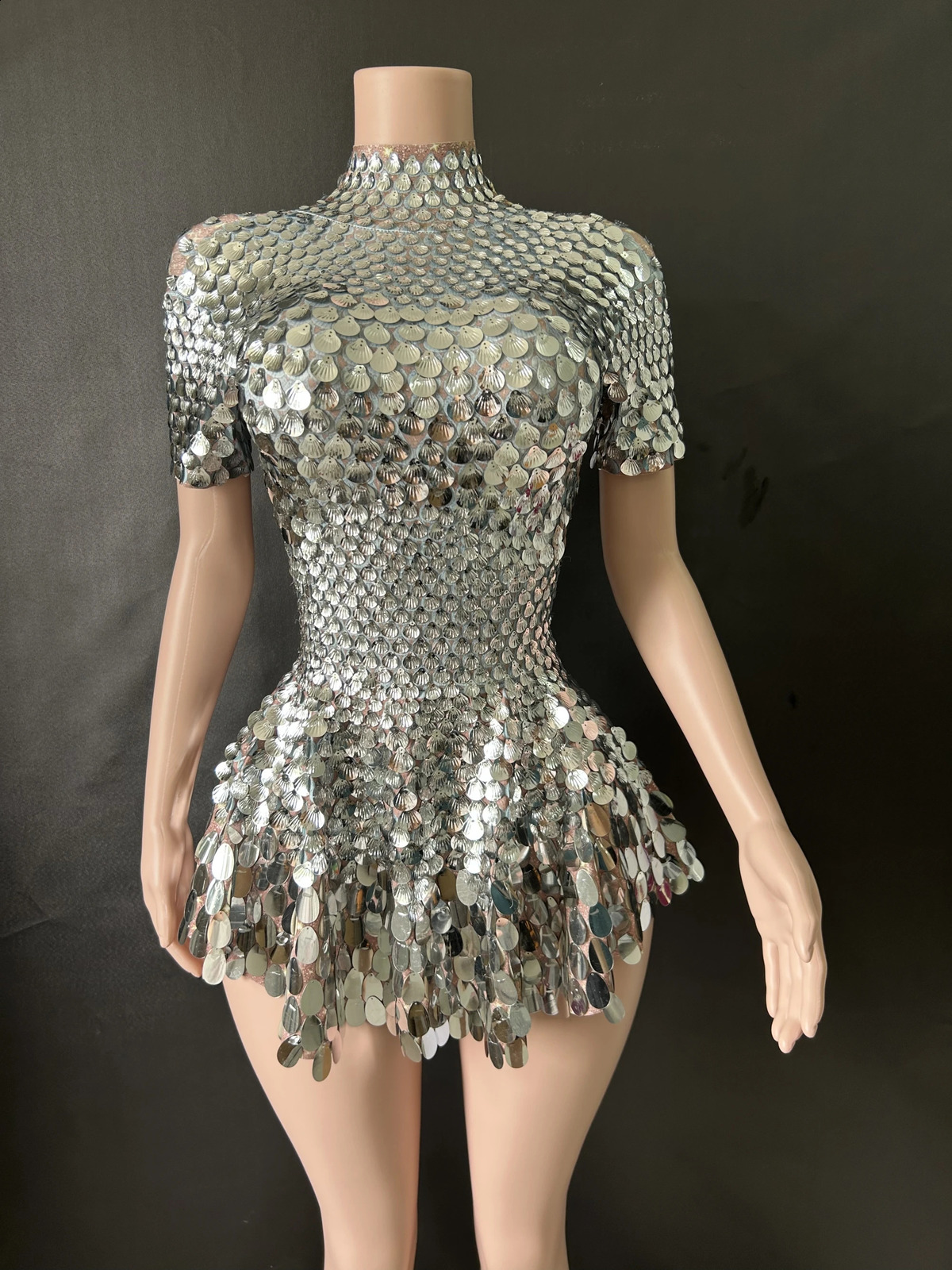 Sexy Nightclub Tight Dress Shining Cute Glitter Mini Celebrating Rhinestone Birthday Silver 7G 240823