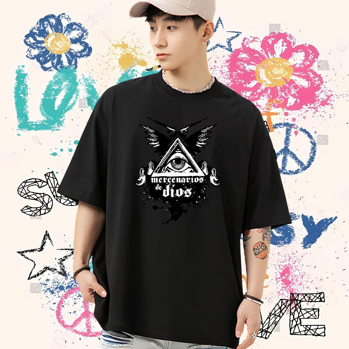 Comfortable Man T Shirts 100% Cotton 230g eye of the devil Summer Casual White Plus Size Breathable Tshirts 2024 Designer Tee Shirt