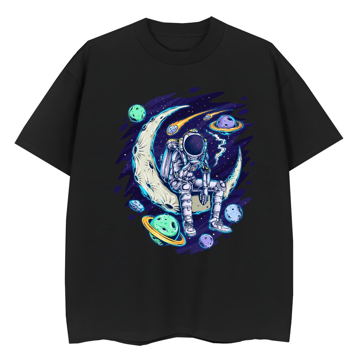 Loose Couples T Shirts 100% Cotton 230g spaceman Casual Sport T Shirts Women O Neck Short Sleeves DIY Logo Clothes
