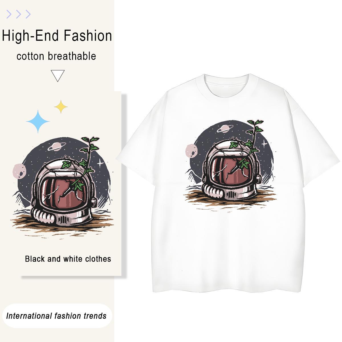 Wholesale Women Tshirts 230g Cotton cosmonaut Sports Street Wear T-Shirts for Women Comfortable DIY Anime Printed Tops Tees