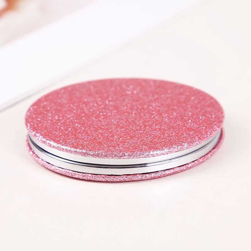 1pc Portable Glitter Round Makeup Mirror Hand Pocket Folding Cosmetic Mirror Double Face Make Up MirrorXJ241213