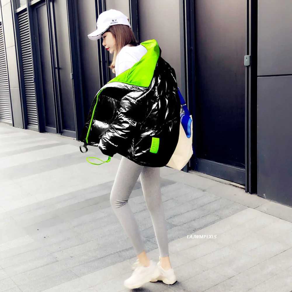 Women's Down Parkas Cotton Coat Down Womens 2023 Short Hooded Parka Warm Winter Snow Casual Thick Gloss Puff Jacket Bright T-shirt Y24082405H9