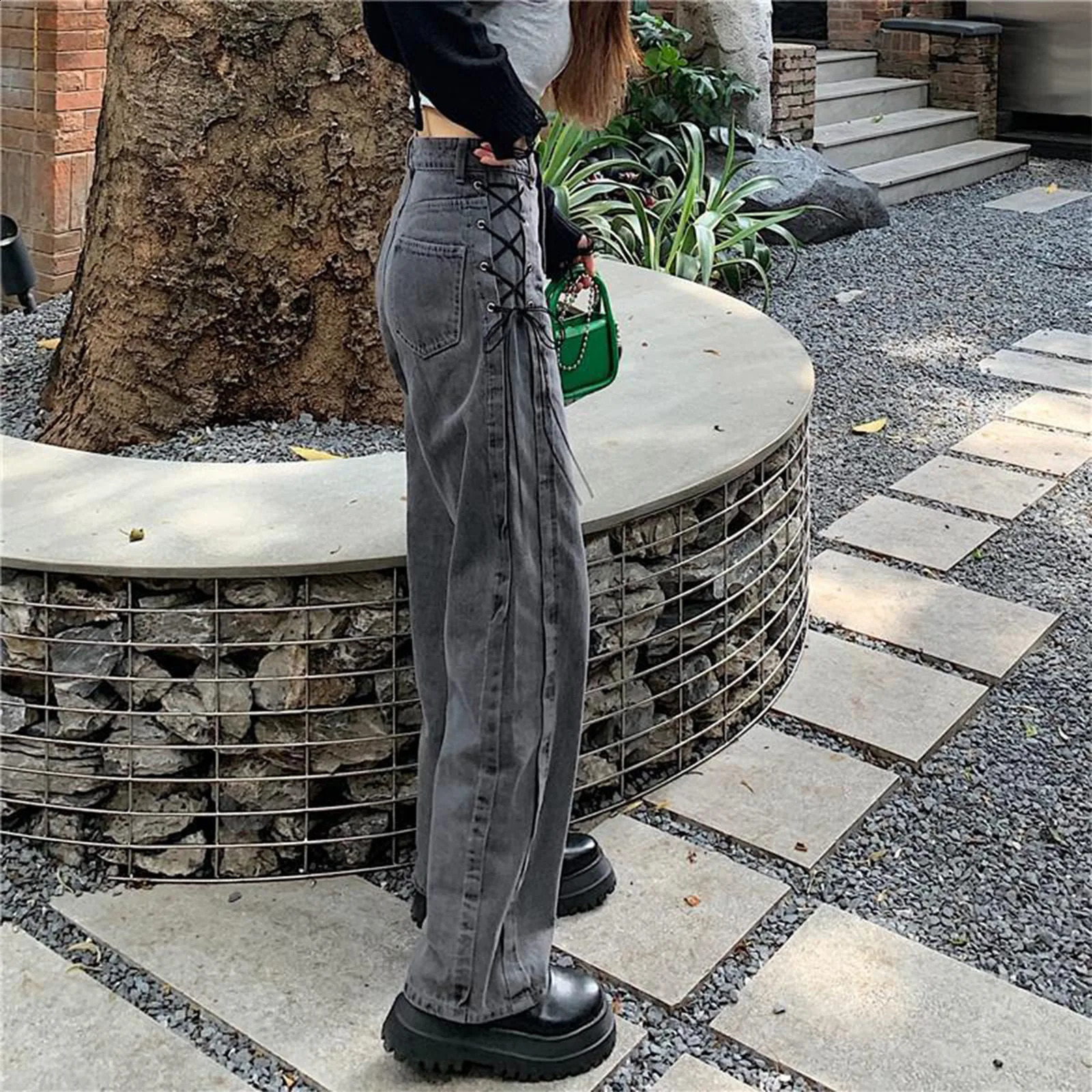 High Street Hip hop handsome retro cashew patch loose casual late wash denim pants womens trend 240823