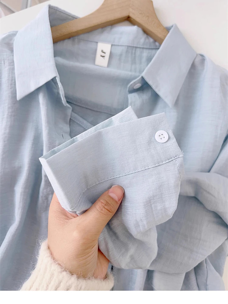 OIINAA Pink Shirts for Women Tops Turn-Down Collar Long Sleeve Loose Shirt Korean Style Casual Fashion Blouses Basic Summer 240823
