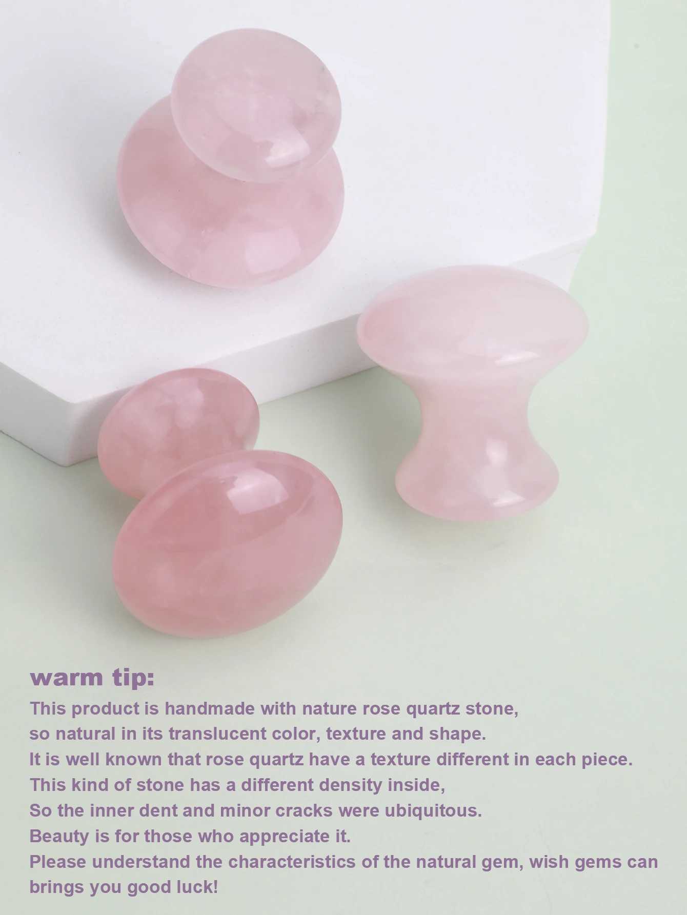 1PC Natural Rose Quartz Mushroom Shape Face Massager Jade Facial Roller Beauty Massage Eye Neck Health Skin Care Guasha Spa Tool CL240824