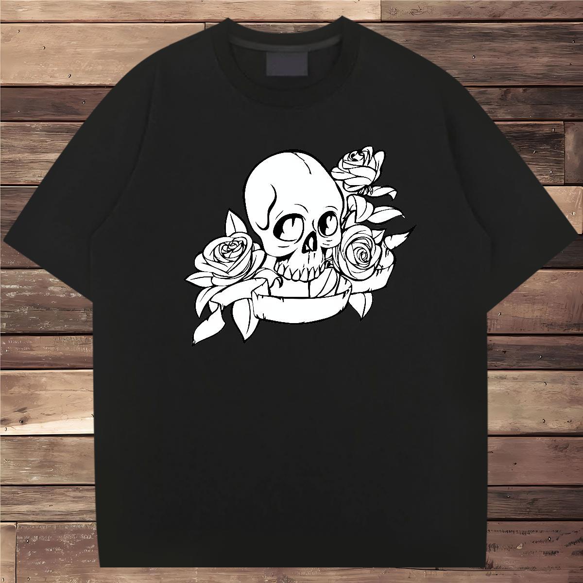 Classic T-Shirts for Men 230g 100% Cotton rose Casual Daily Wear Custom Anime Short Sleeve O-Neck Men Tees Casual New Tees Shirts