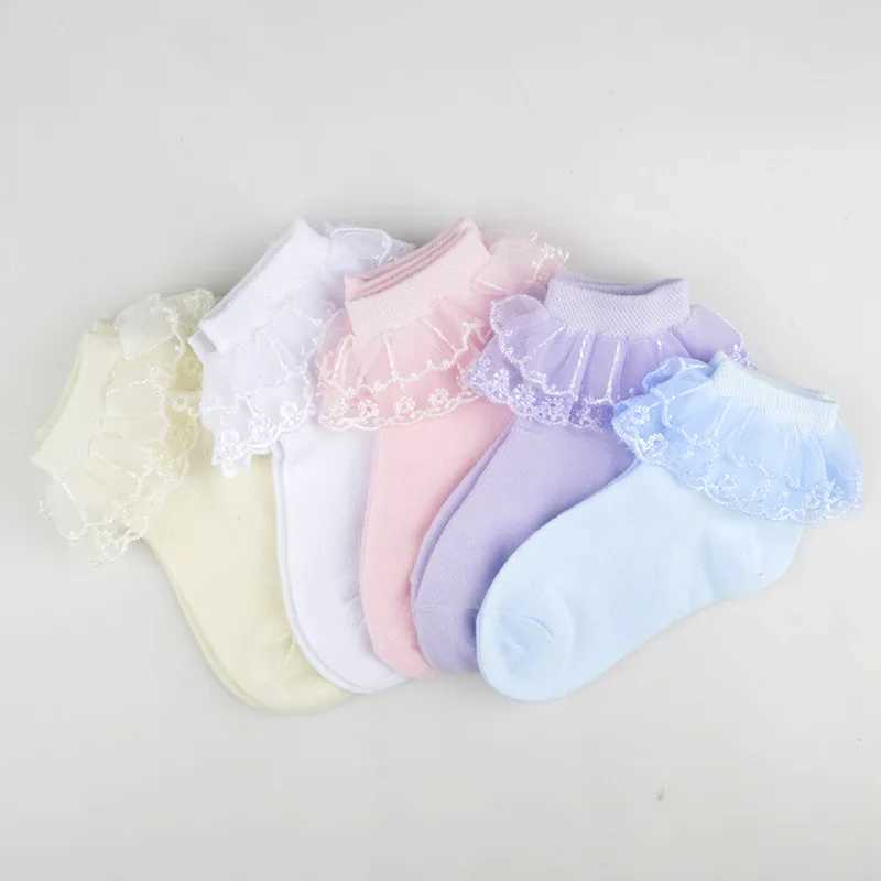 3 Pairs Cotton Lace Ruffle Princess Mesh Breathable Socks Children Ankle Short Sock White Pink Blue Baby Girls Kids Toddler CL240824