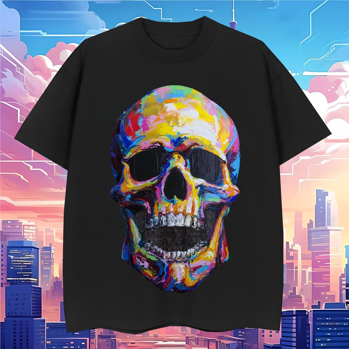 Wholesale Men T Shirts 230g Cotton skull Summer Casual DIY Printed Breathable Short Sleeve Mens Tshirts Fashion New Tops