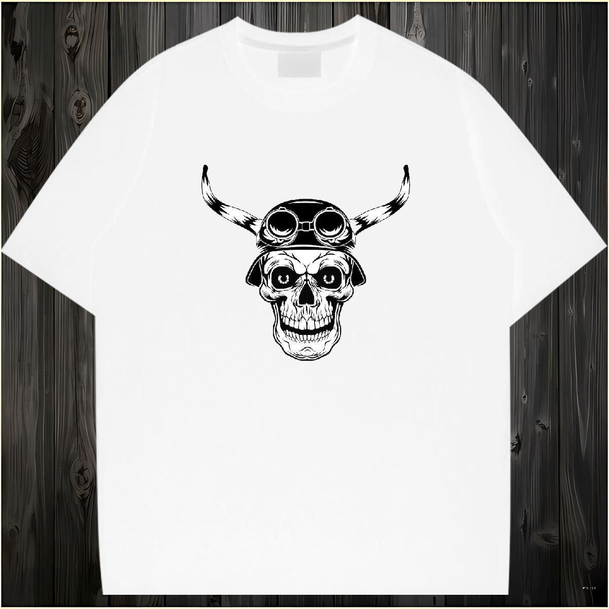 Popular T-Shirts for Men 230g 100% Cotton skull Street Casual Black White Pure Cotton Tshirts Free Shipping Polos