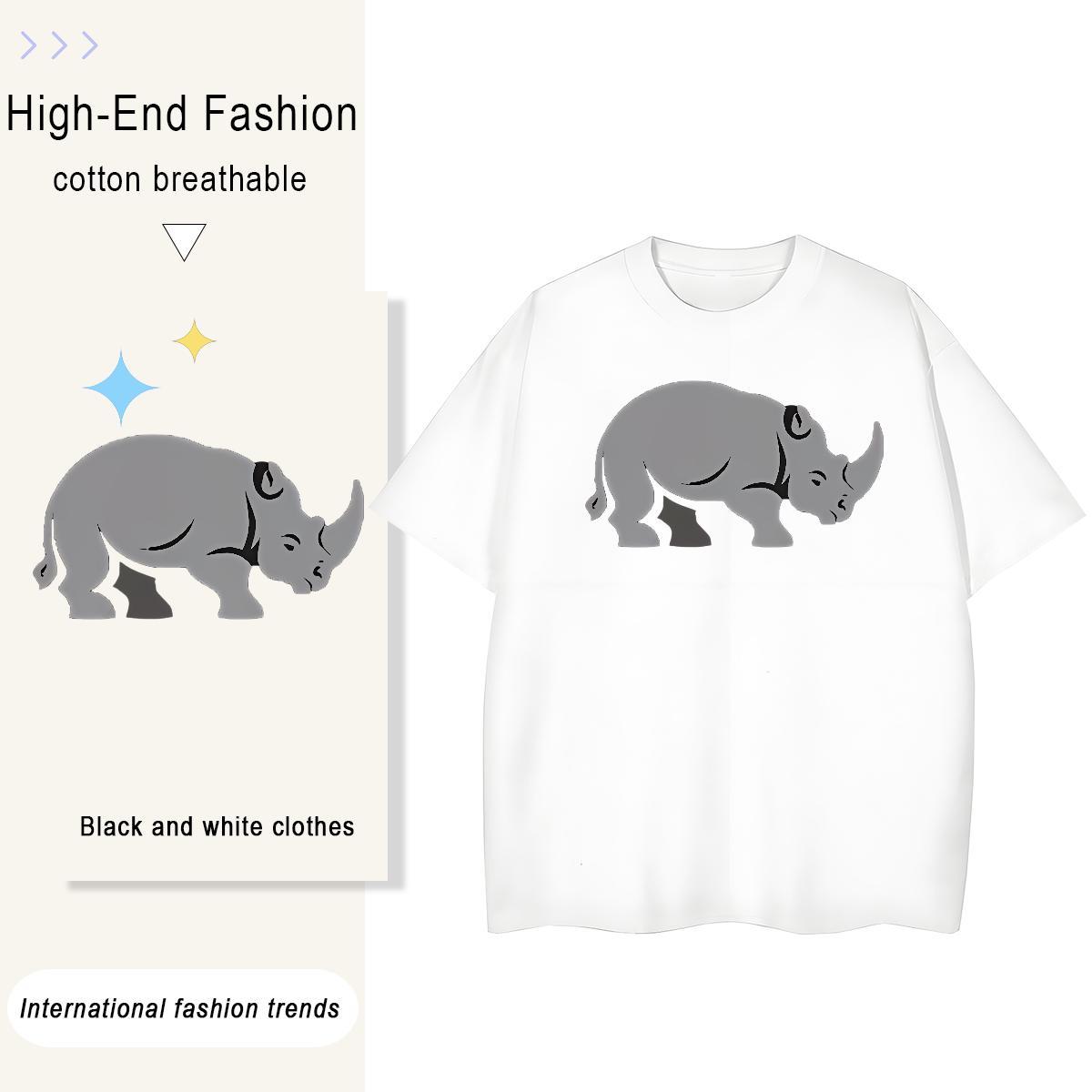 Designer Men Tees rhinoceros Sport 230g Pure Cotton Tops Shirt O-Neck Short Sleeve Cool Men T Shirts DIY Printed