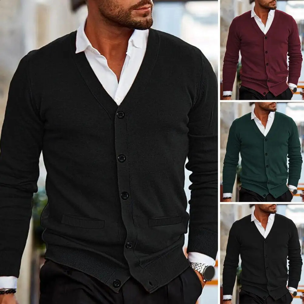 Autumn mens casual Vneck cardigan made of pure cotton with Hamon embroidery and long sleeved business shirt 240824