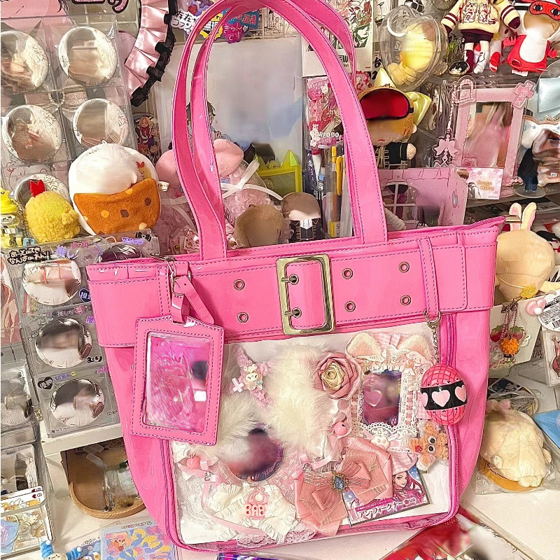 Y2k Aesthetic Punk Belt Transparent Shoulder Handbags Vintage Streetwear Fashion Tote Underarm Bag Trendy All Match Ins Ita Bags 240824