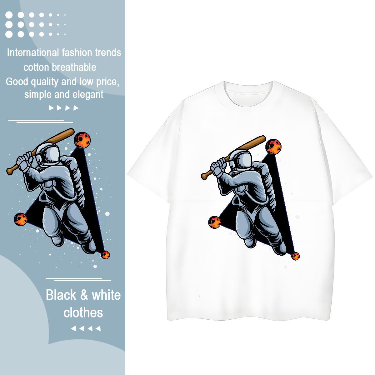 Popular Women Tees 230g Pure Cotton spaceman Street T-Shirts O-Neck Short Sleeve Anime Tshirts