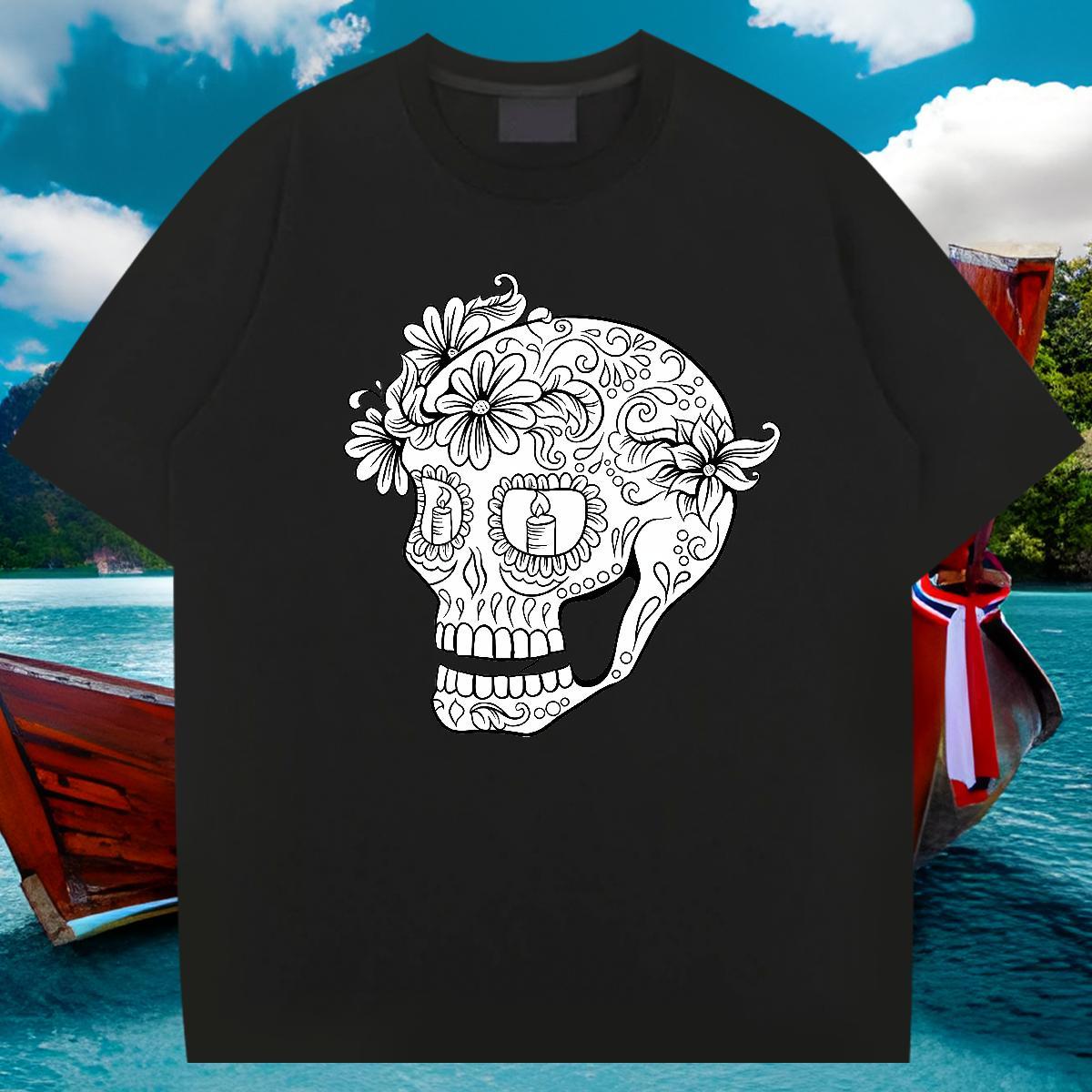 Classic Mens T Shirts 230g Pure Cotton skull Street Custom Big Size Short Sleeve Soft Men Tees Factory Direct Wear