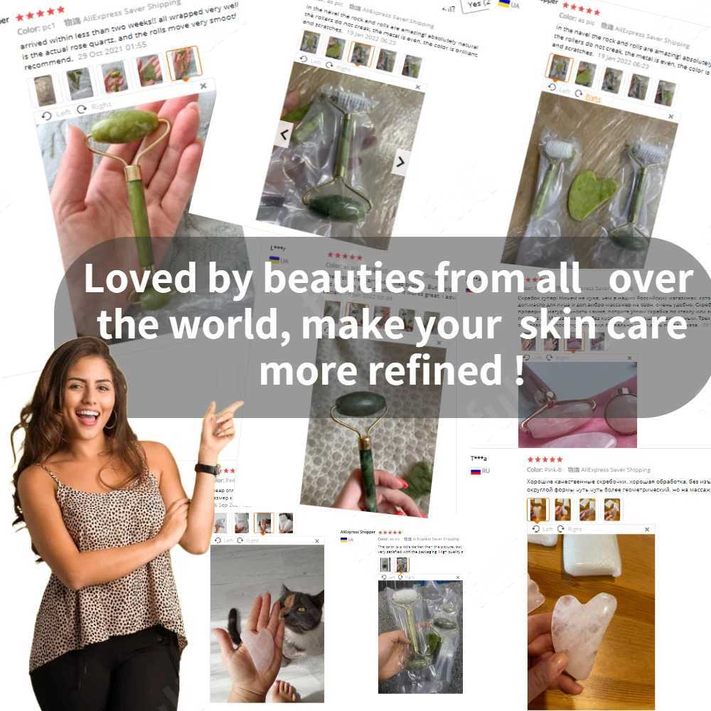 Rose Quartz Powder Crystal Jade Roller Massage Spa Pink Face Massagers gua sha Natural Stone guasha Beauty Tool Facial Lift Up CL240824