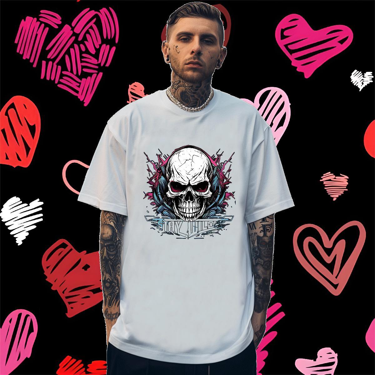 Popular Man T Shirts 230g 100% Cotton skull Hip Hop DIY Printed Breathable Short Sleeve Men Clothes T-Shirt Casual New Tshirts