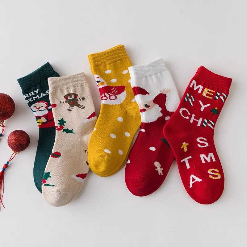 Kids Christmas Socks For 1-10Years Childrens Short Socks Girls Boys Winter Warm Cotton Toddler New Year Gift Santa Claus Socks CL240824