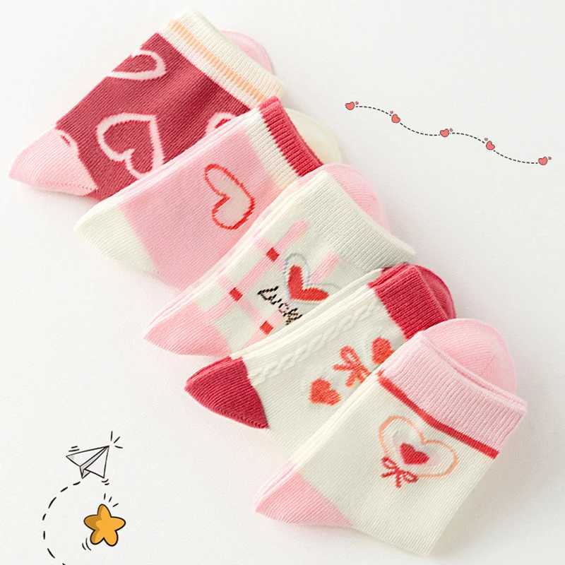 5Pairs/Set Baby Socks Cute Kids Girls Cotton Sports Socks Cartoon Love Heart Print Casual Sports Clothes Accessories CL240824