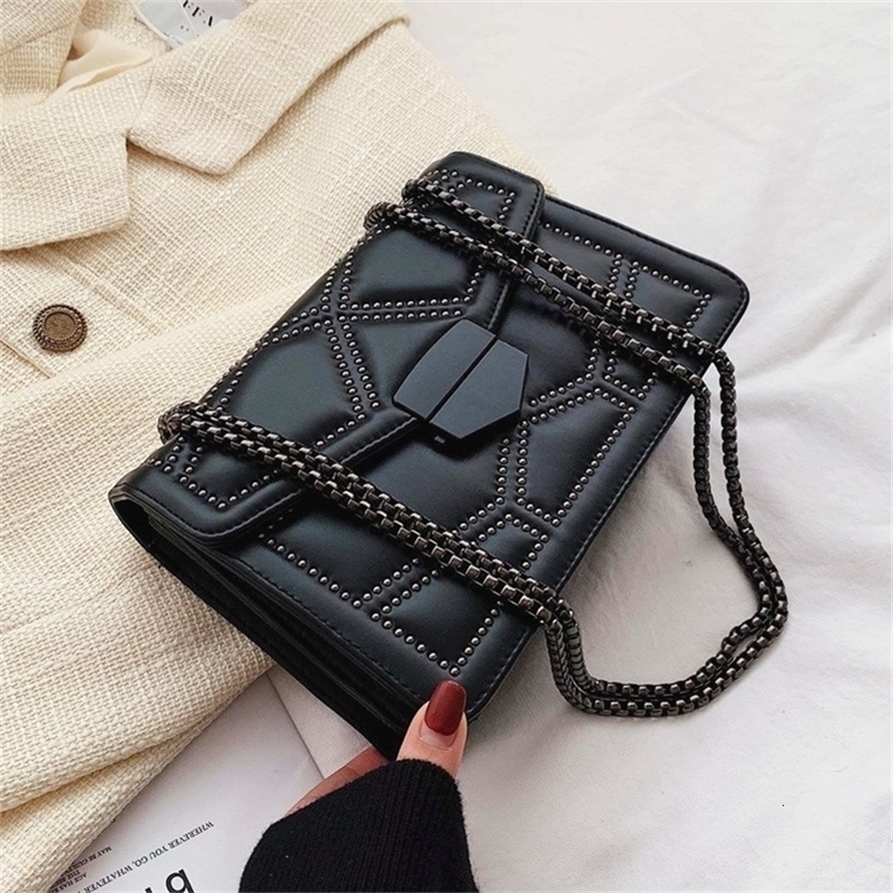 Yogodlns Vintage Rivet Chain Small Shoulder Bags For Women Flap PU Leather Fashion Square Crossbody Bag Handbag y240823